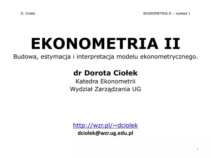 d cio ek ekonometria ii wyk ad 1