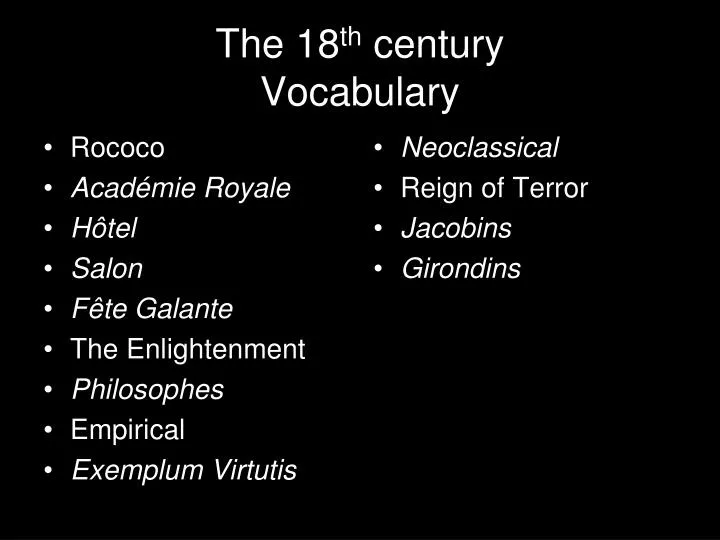 the 18 th century vocabulary