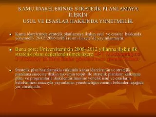 kamu dareler nde stratej k planlamaya l k n usul ve esaslar hakkinda y netmel k