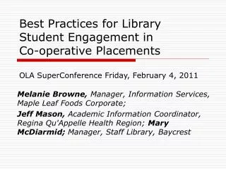 Best Practices for Library Student Engagement in Co-operative Placements