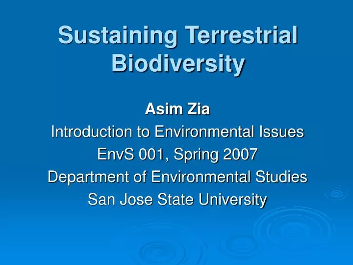 sustaining terrestrial biodiversity