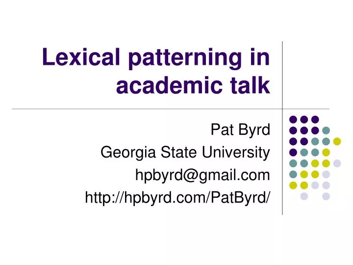 lexical patterning in academic talk