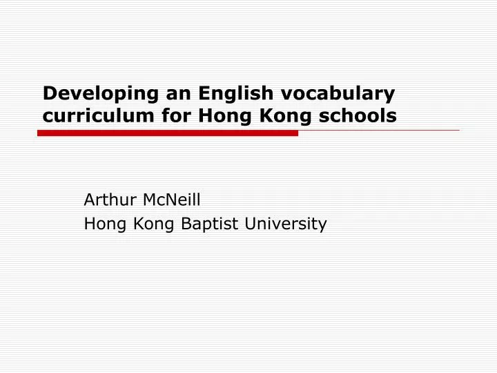 developing an english vocabulary curriculum for hong kong schools