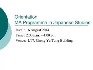 Orientation MA Programme in Japanese Studies