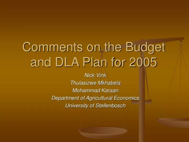 comments on the budget and dla plan for 2005