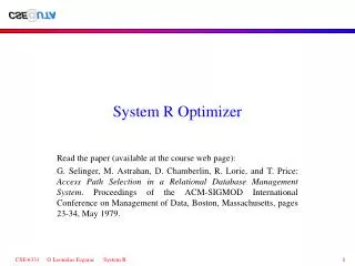 System R Optimizer
