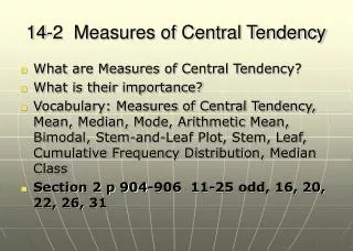 14-2 Measures of Central Tendency