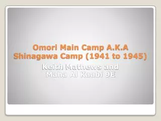 Omori Main Camp A.K.A Shinagawa Camp (1941 to 1945)