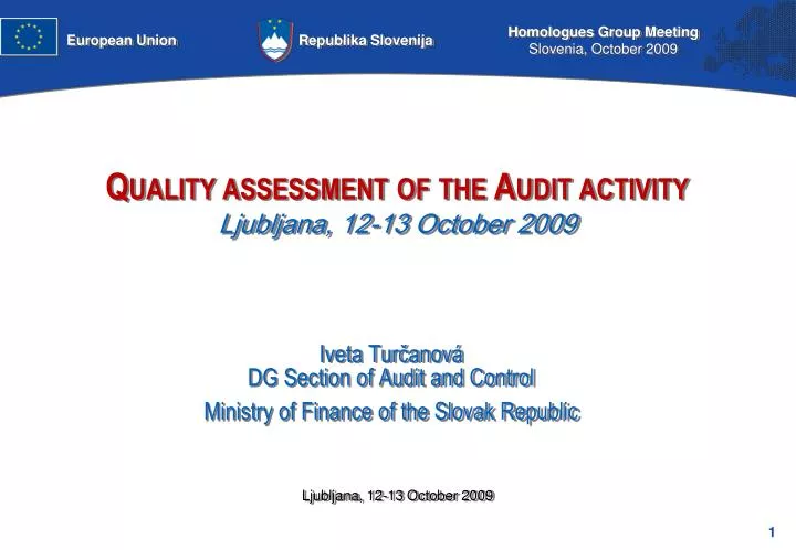 quality assessment of the audit activity ljubljana 12 13 october 2009