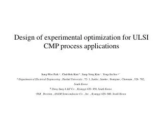 design of experimental optimization for ulsi cmp process applications