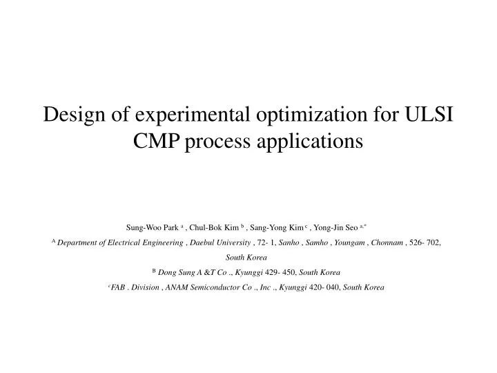 design of experimental optimization for ulsi cmp process applications