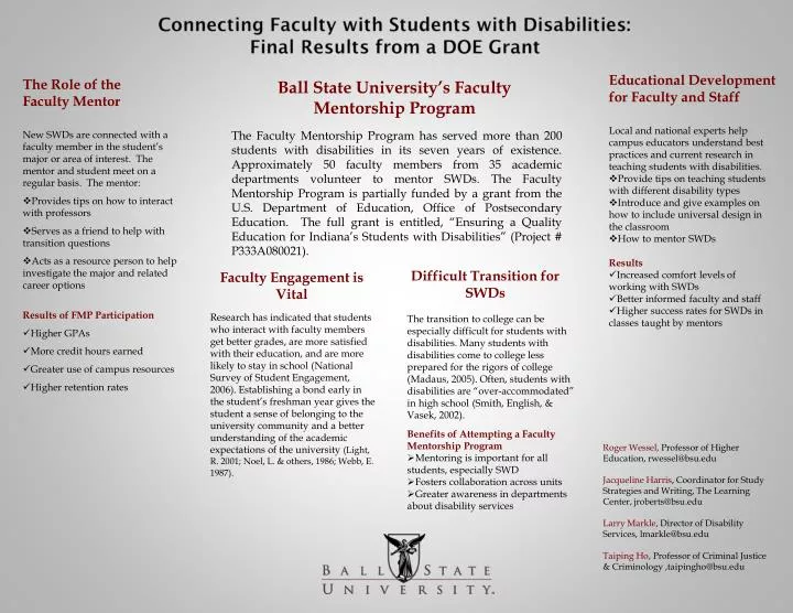 connecting faculty with students with disabilities final results from a doe grant