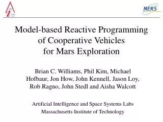 Model-based Reactive Programming of Cooperative Vehicles for Mars Exploration