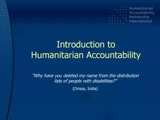 Introduction to Humanitarian Accountability