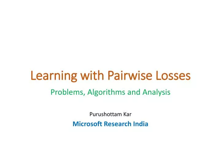 learning with pairwise losses
