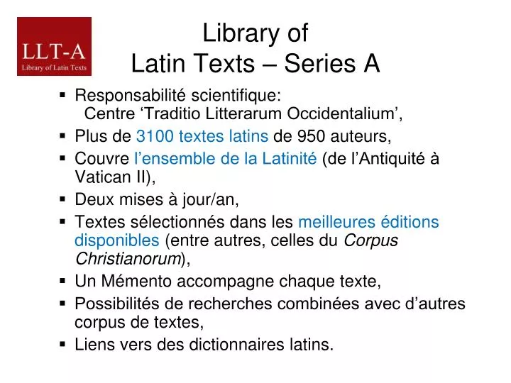 library of latin texts series a