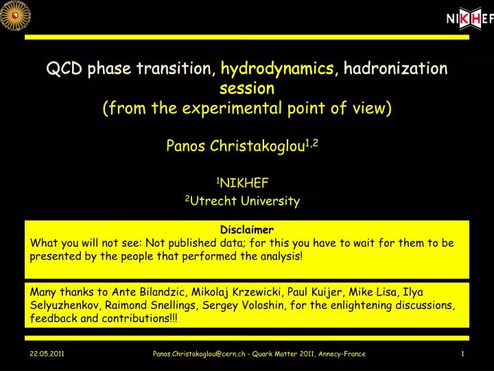 qcd phase transition hydrodynamics hadronization session