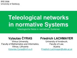 Teleological networks in normative Systems Teleologische Netze in normativen Systemen
