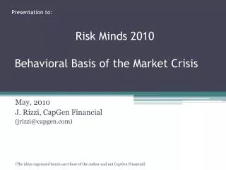 May, 2010 J. Rizzi, CapGen Financial (jrizzi@capgen)