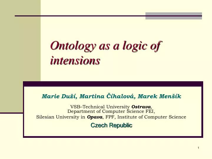 ontology as a logic of intensions