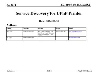 Service Discovery for UPnP Printer