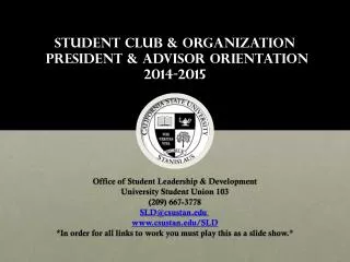 Student club &amp; organization President &amp; Advisor orientation 2014-2015