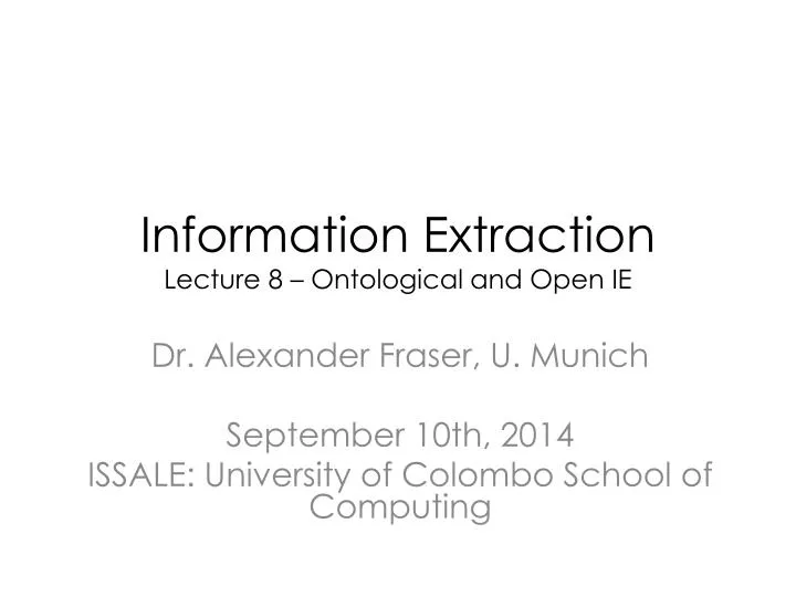 information extraction lecture 8 ontological and open ie
