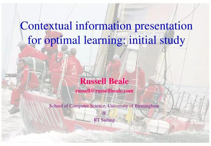 contextual information presentation for optimal learning initial study