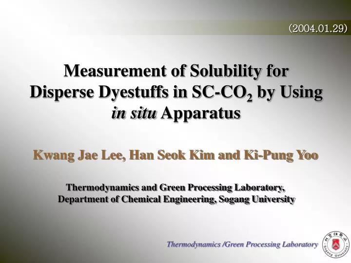 measurement of solubility for disperse dyestuffs in sc co 2 by using in situ apparatus