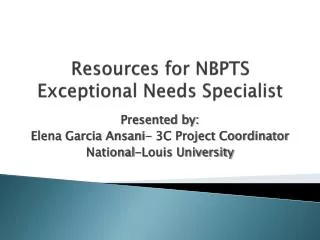 Resources for NBPTS Exceptional Needs Specialist
