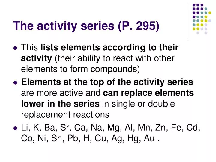 the activity series p 295