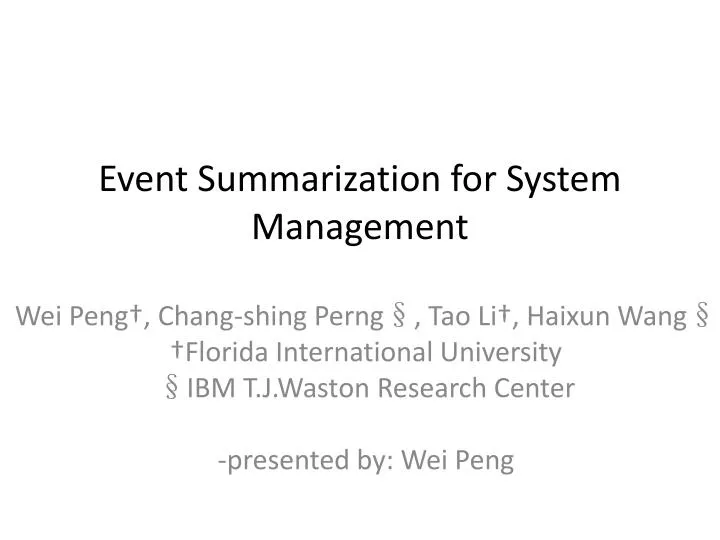 event summarization for system management