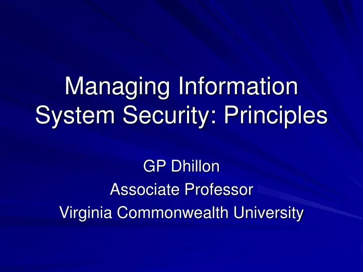 managing information system security principles
