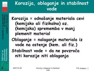 korozija oblaganje in stabilnost vode