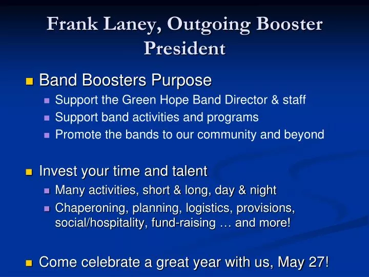 frank laney outgoing booster president