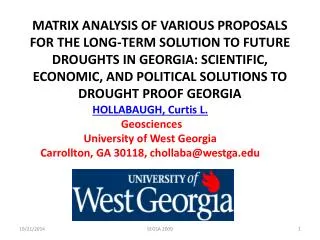 HOLLABAUGH, Curtis L . Geosciences University of West Georgia