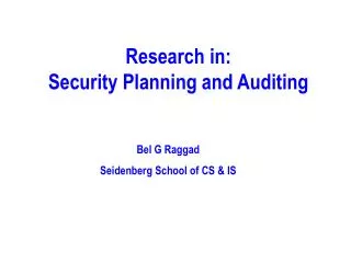 Research in: Security Planning and Auditing