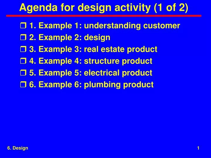 agenda for design activity 1 of 2