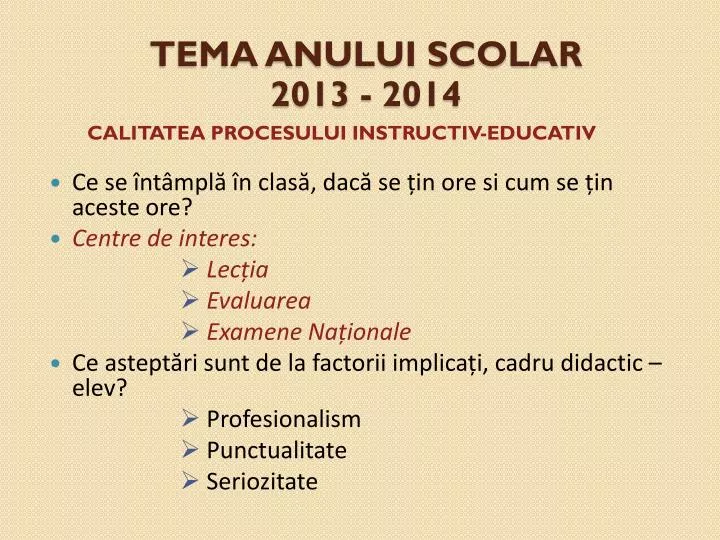 tema anului scolar 2013 2014