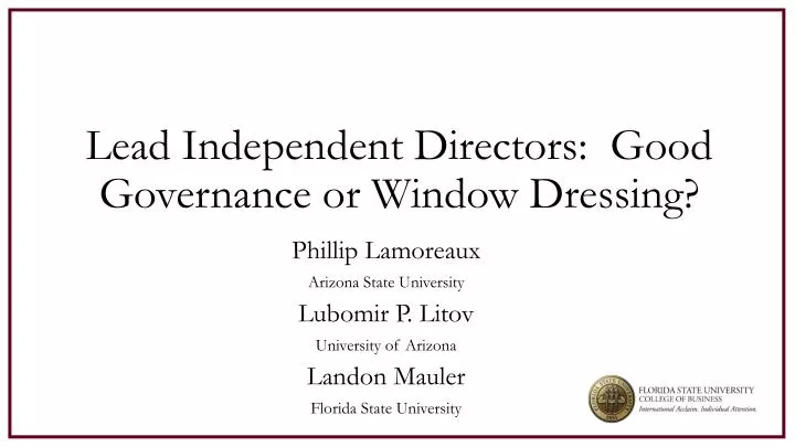 lead independent directors good governance or window dressing