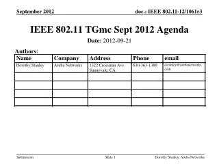 IEEE 802.11 TGmc Sept 2012 Agenda