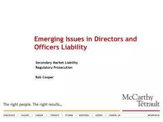 Emerging Issues in Directors and Officers Liability