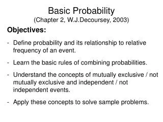Basic Probability (Chapter 2, W.J.Decoursey, 2003)