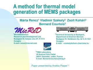 A method for thermal model generation of MEMS packages