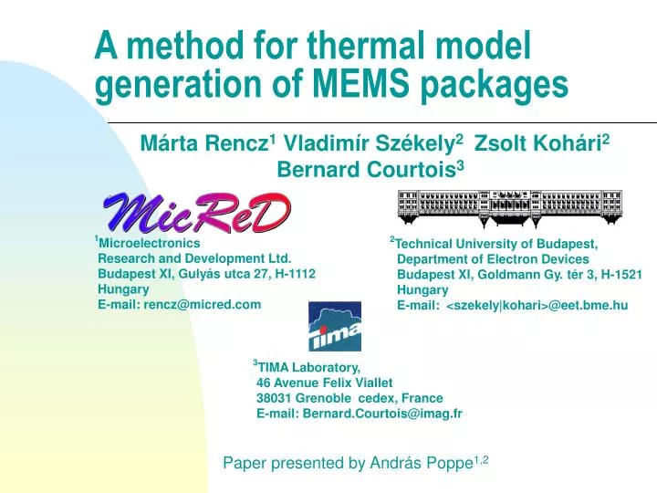 a method for thermal model generation of mems packages