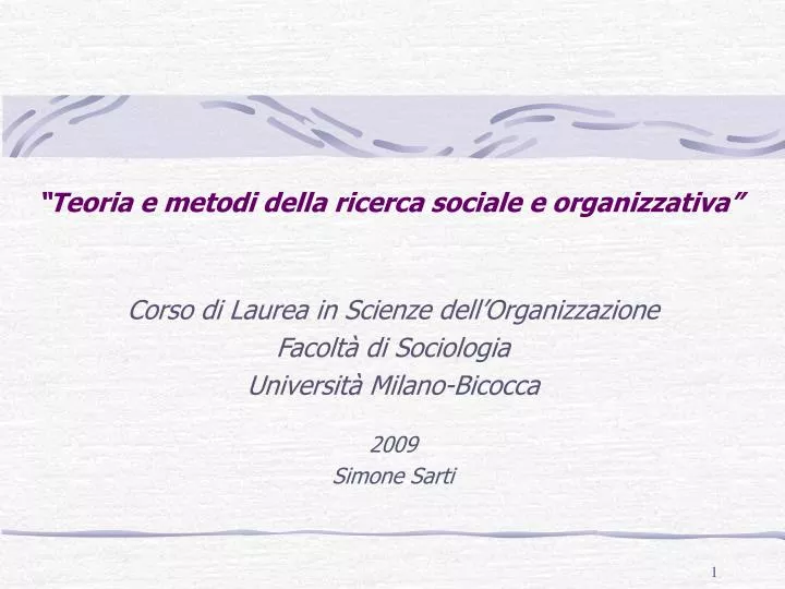 teoria e metodi della ricerca sociale e organizzativa