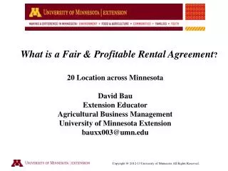 What is a Fair &amp; Profitable Rental Agreement ? 20 Location across Minnesota David Bau