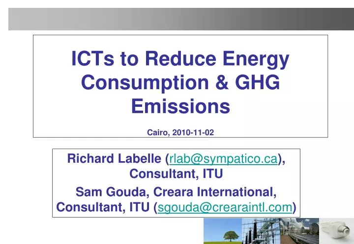 icts to reduce energy consumption ghg emissions cairo 2010 11 02