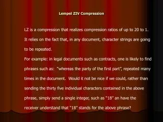 Lempel ZIV Compression