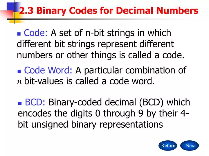 2 3 binary codes for decimal numbers